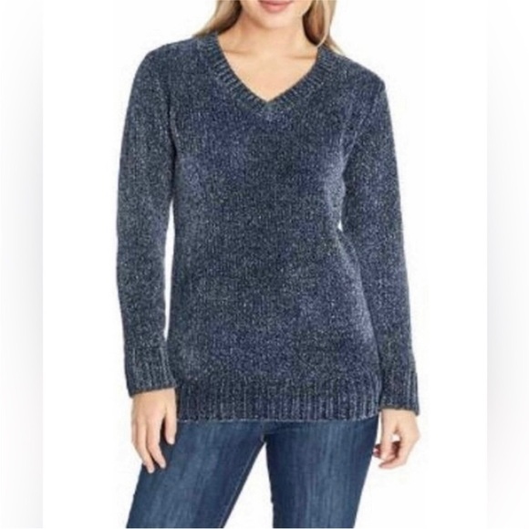 ORVIS Women's Size SM Chenille V-Neck Pullover Sweater Blue Marled Outdoors EUC - Picture 4 of 17